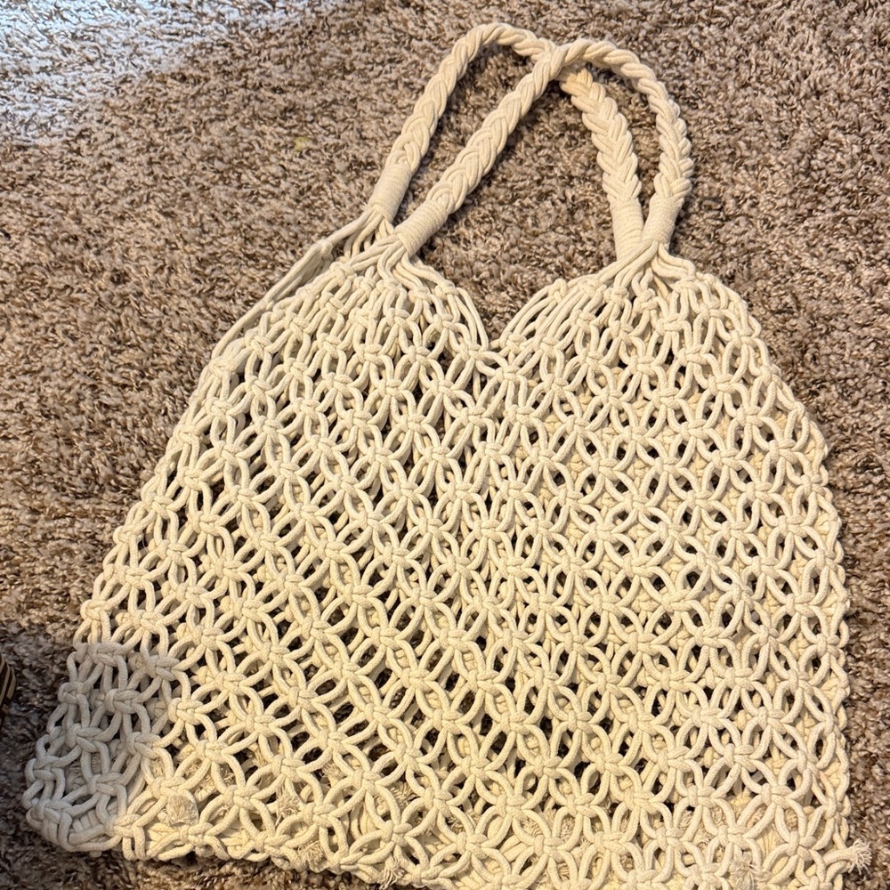 Cream Macrame Tote Bag